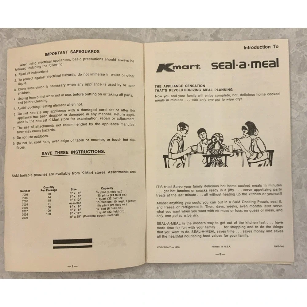 Vintage Daisy Kmart Seal A Meal SAM-1 Model5000 1970s Works Funnel Recipe Book